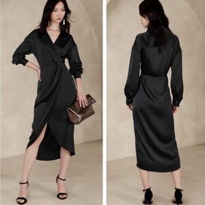 Banana Republic Black Satin Long Sleeve Dress NWT